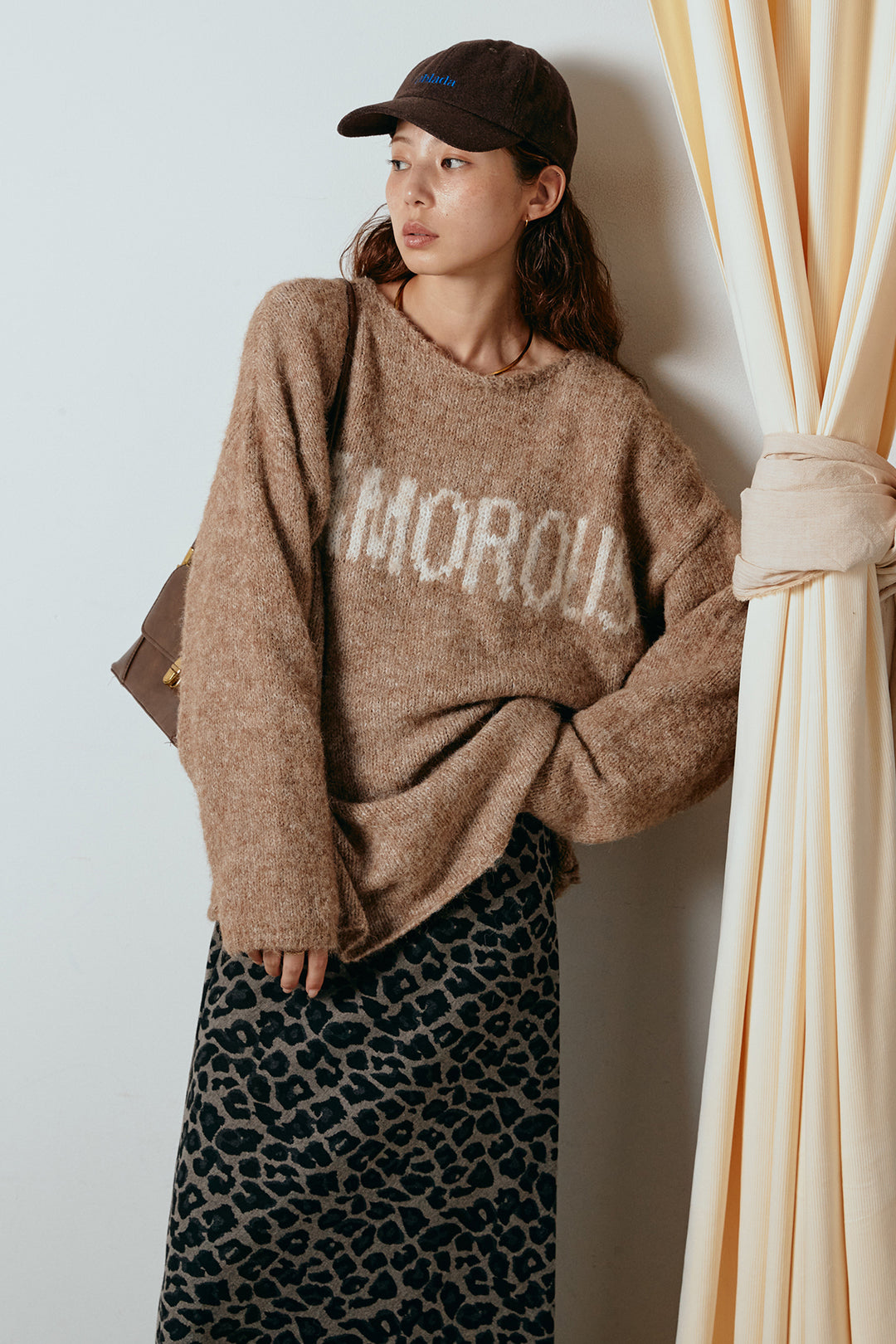 [SET]フロントロゴデザインニットトップス+レオパードロングスカート(2set)