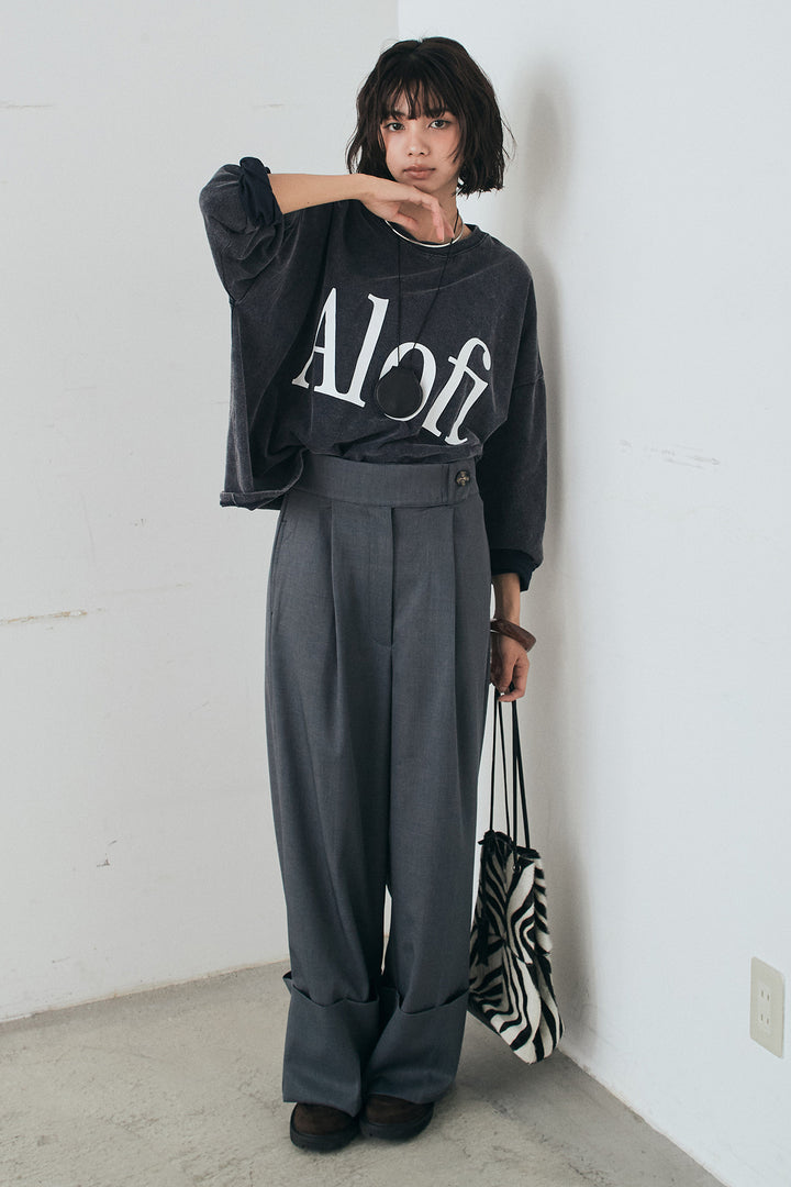 [SET]裾センタードロストロゴプリントワイドTシャツ+センタープレスセミワイドパンツ(2set)