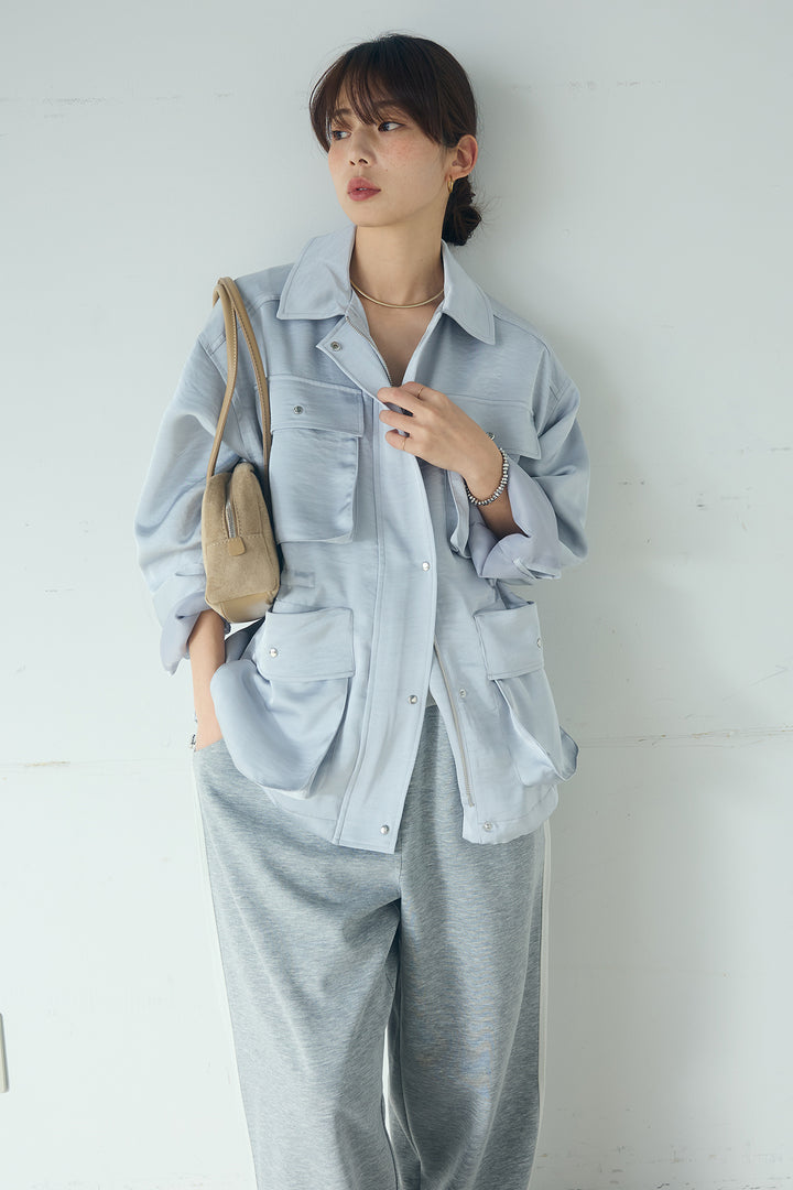 [SET]サテンライトブルゾン+異素材切り替えスウェットパンツ(2set)