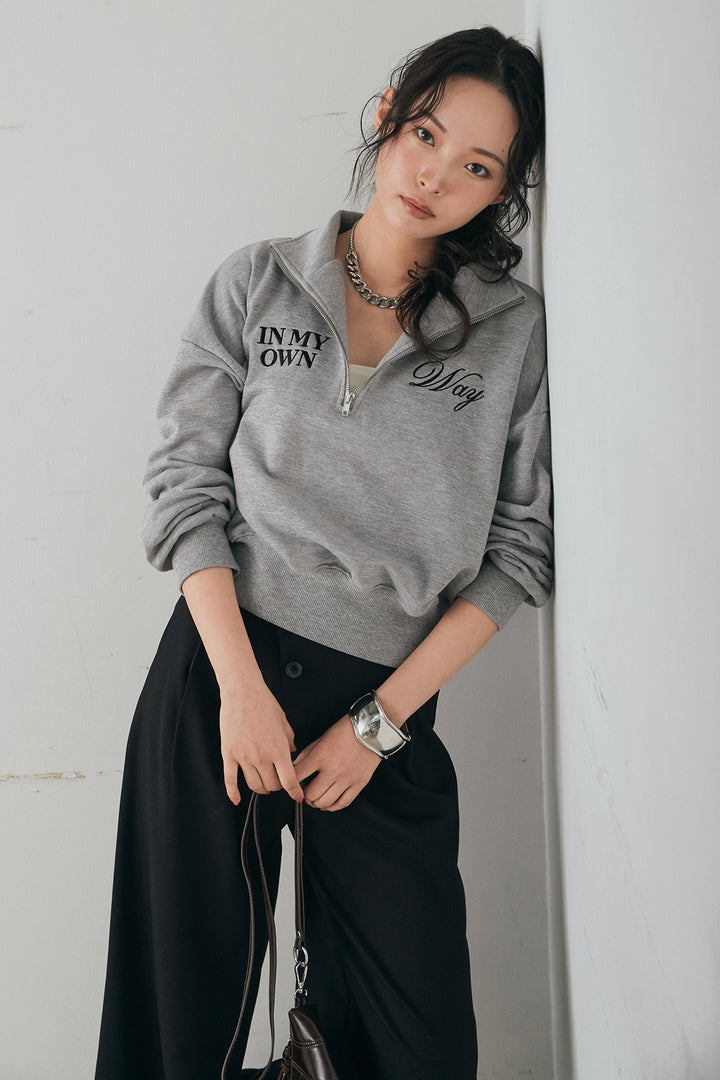 [SET]裏毛ロゴ刺繍ハーフZIPスウェット+斜めボタンタック入りスラックス(2set)