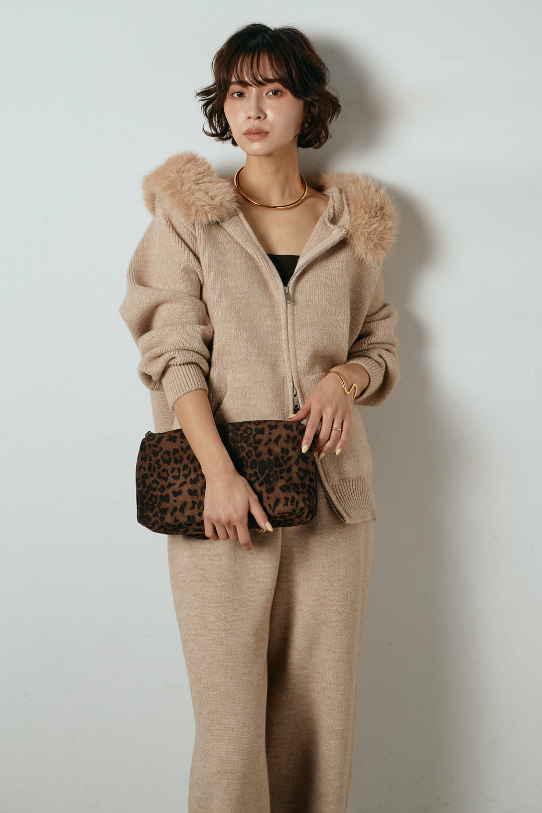 【着回しセット】[SET]ファー付きフーディーニットSETUP+ビッグカラーダブルジップニットSETUP(2set)