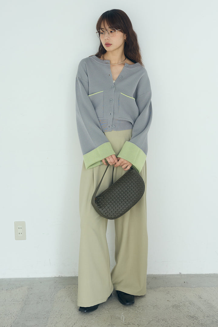 [SET]レーヨンポリダブルフェイスカーディガン+サイドベルトタック入りスラックス(2set)