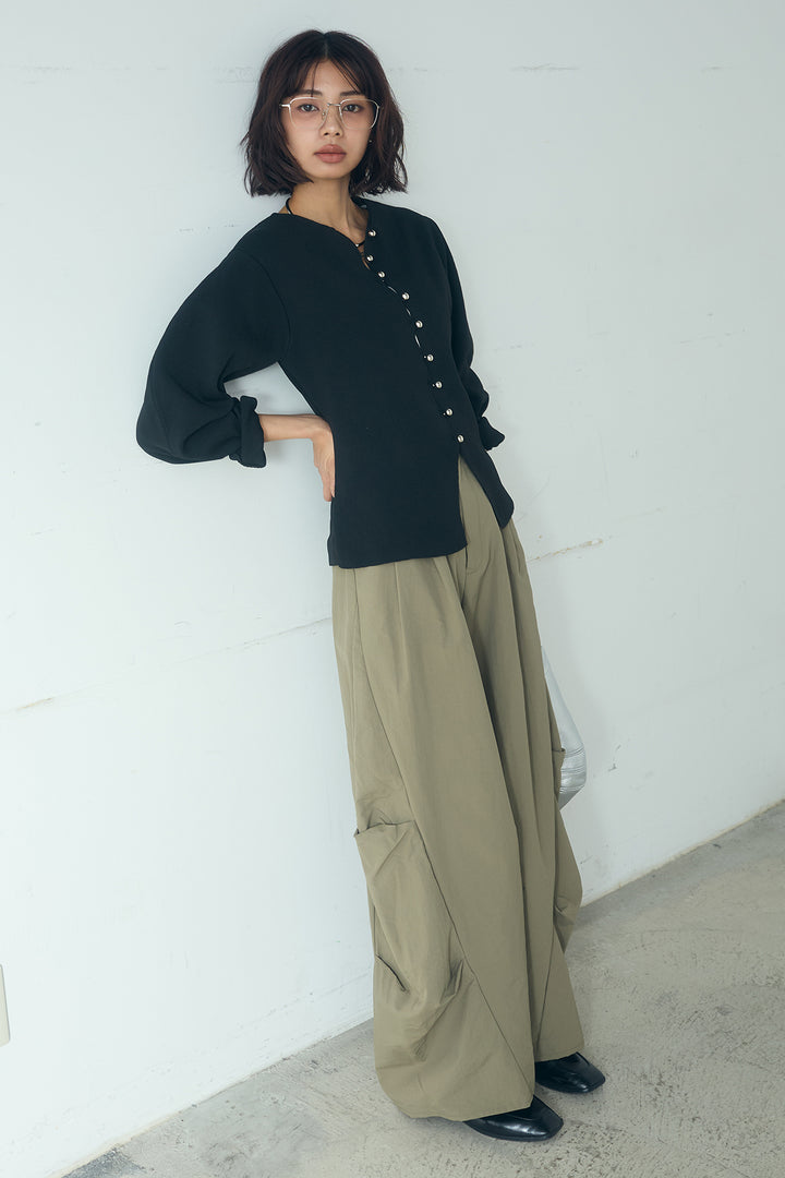 [SET]メタルボタンバナナスリーブカーディガン+ドライタフタタックバレルパンツ(2set)