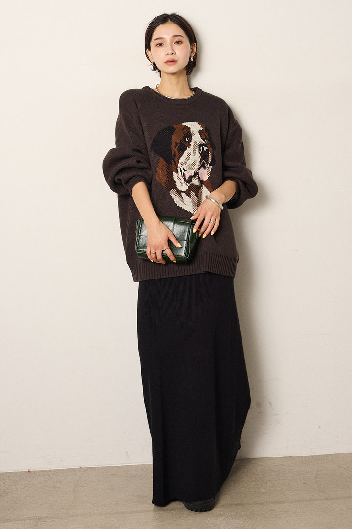 [SET]アニマルジャガード柄ニットトップス+リブナローニットスカート(2set)