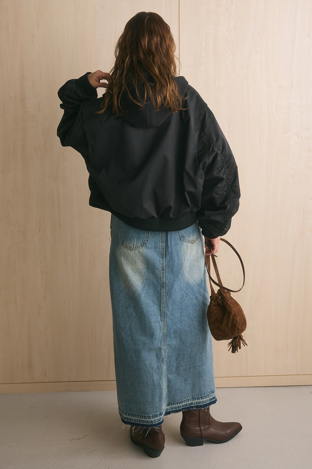 [SET]フード付きMA1+センタースリットデニムサロペスカート(2set)