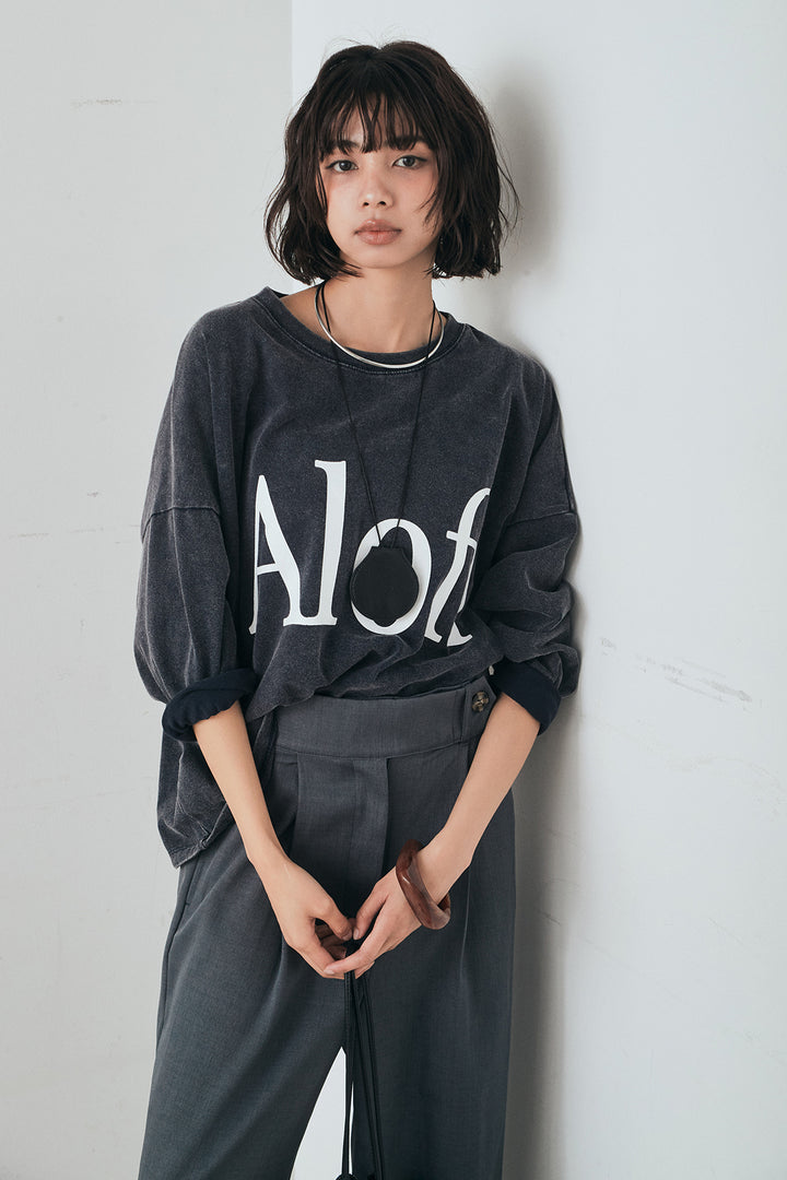 [SET]裾センタードロストロゴプリントワイドTシャツ+センタープレスセミワイドパンツ(2set)