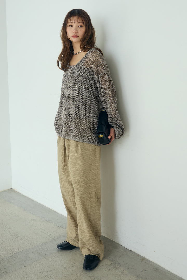 [SET]メッシュ編みビスチェセットVネックプルオーバー+シアサッカーイージーパンツ(2set)