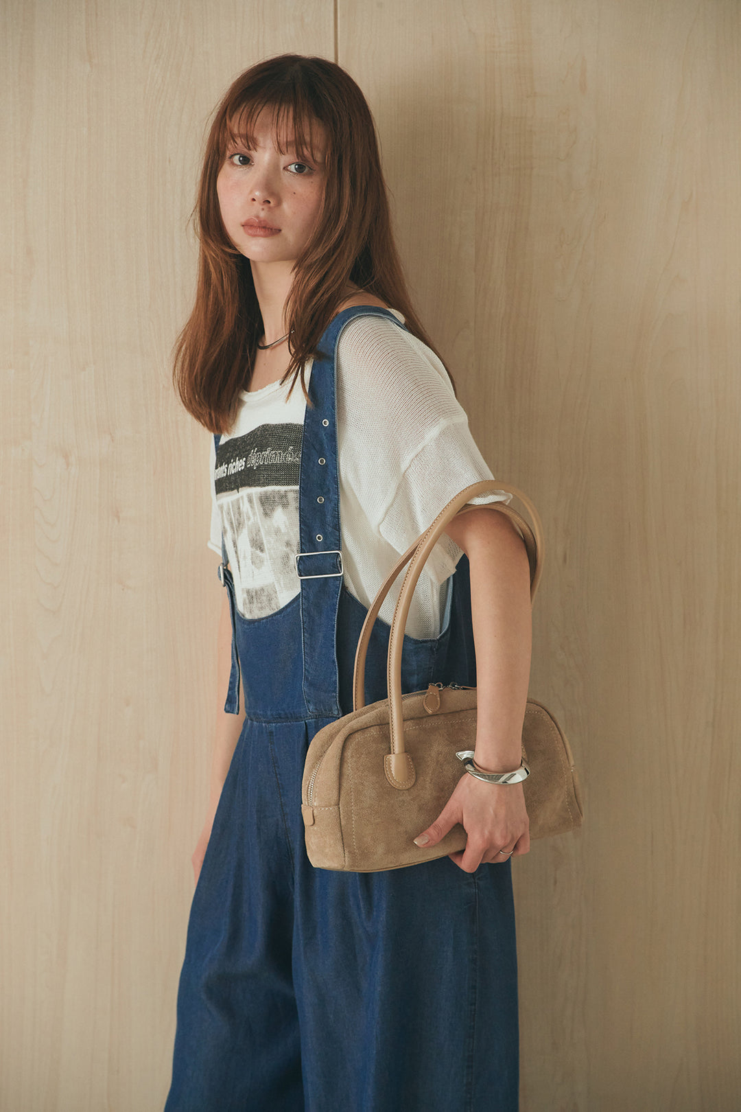 [SET]半袖モノトーングラフィックトップス+前後2WAYテンセルデニムサロペット(2set)