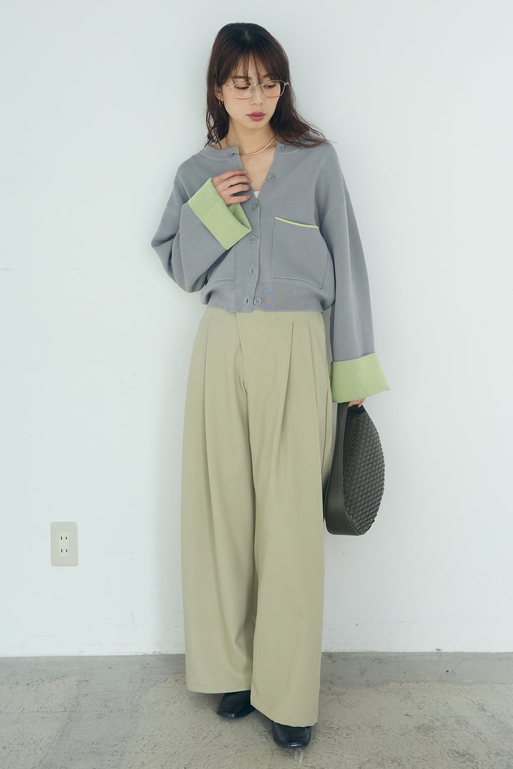 [SET]レーヨンポリダブルフェイスカーディガン+サイドベルトタック入りスラックス(2set)