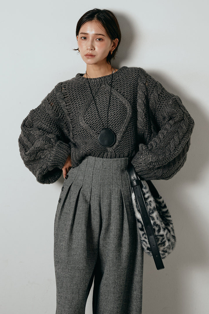 [SET]ロービングケーブルショート丈プルオーバー+サイドボタンツイードタックパンツ(2set)