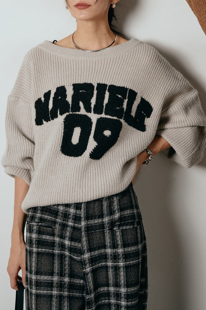 [SET]ロゴジャガードニットトップス+ルーズタータンチェックワイドパンツ(2set)