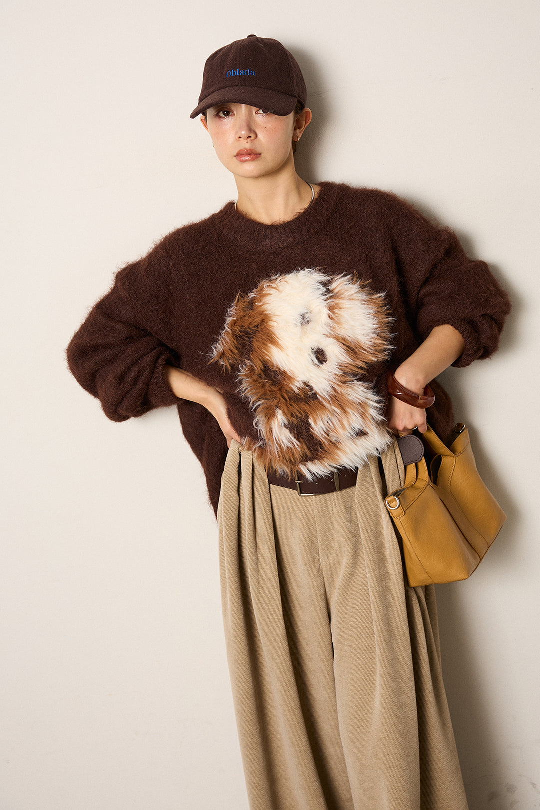 [SET]シャギーニュアンスアニマルニット+ベルトループコーデュロイワイドパンツ(2set)