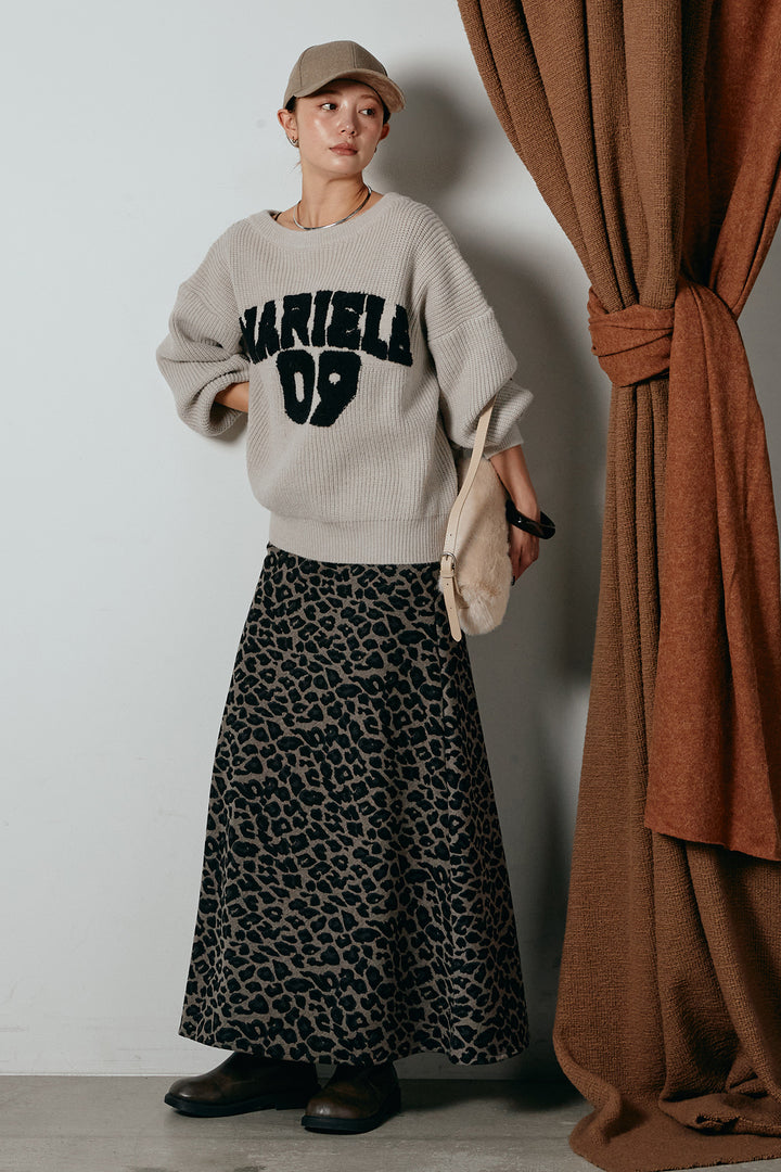 [SET]ロゴジャガードニットトップス+レオパードロングスカート(2set)