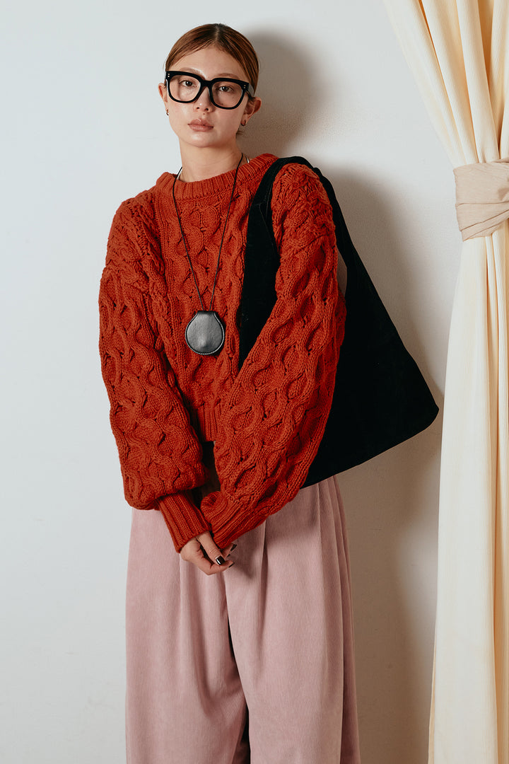 [SET]バルキーケーブルプルオーバー+コーデュロイサイドタックコクーンパンツ(2set)