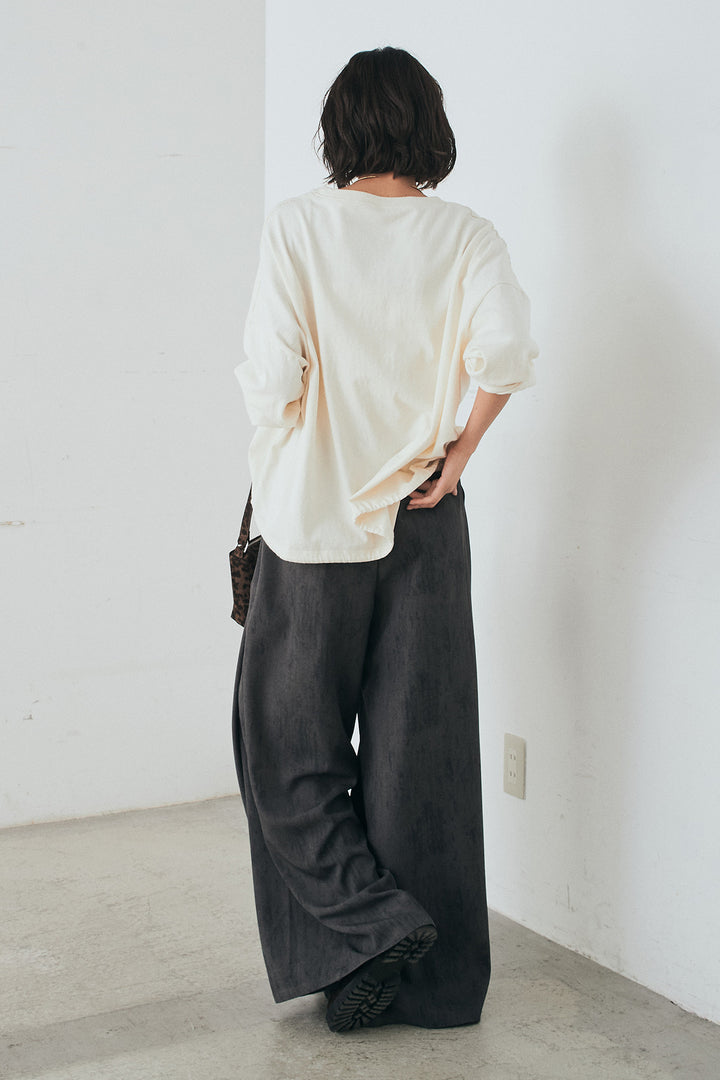 [SET]裾センタードロストロゴプリントワイドTシャツ+紐ベルト付きかすれ柄ワイドスラックス(2set)