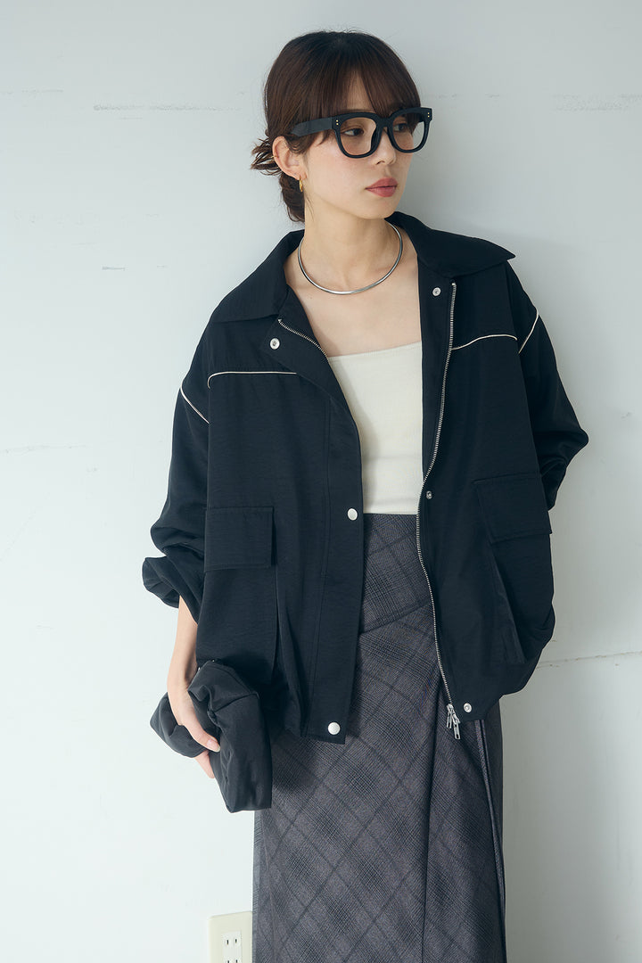 [SET]合繊ツイルバルーンジャケット+タータンチェック柄フロントデザインスカート(2set)