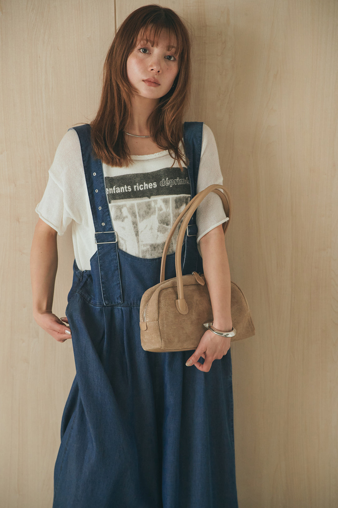 [SET]半袖モノトーングラフィックトップス+前後2WAYテンセルデニムサロペット(2set)