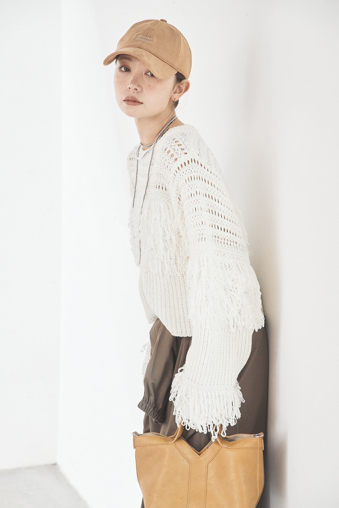 [SET]メッシュフリンジ切り替えプルオーバー+合繊ツイルスタンドウエスト巻きジョガーパンツ(2set)