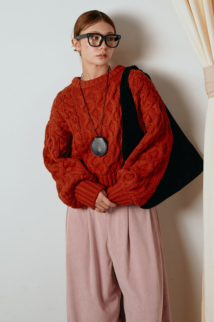 [SET]バルキーケーブルプルオーバー+コーデュロイサイドタックコクーンパンツ(2set)