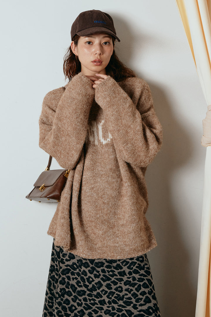 [SET]フロントロゴデザインニットトップス+レオパードロングスカート(2set)