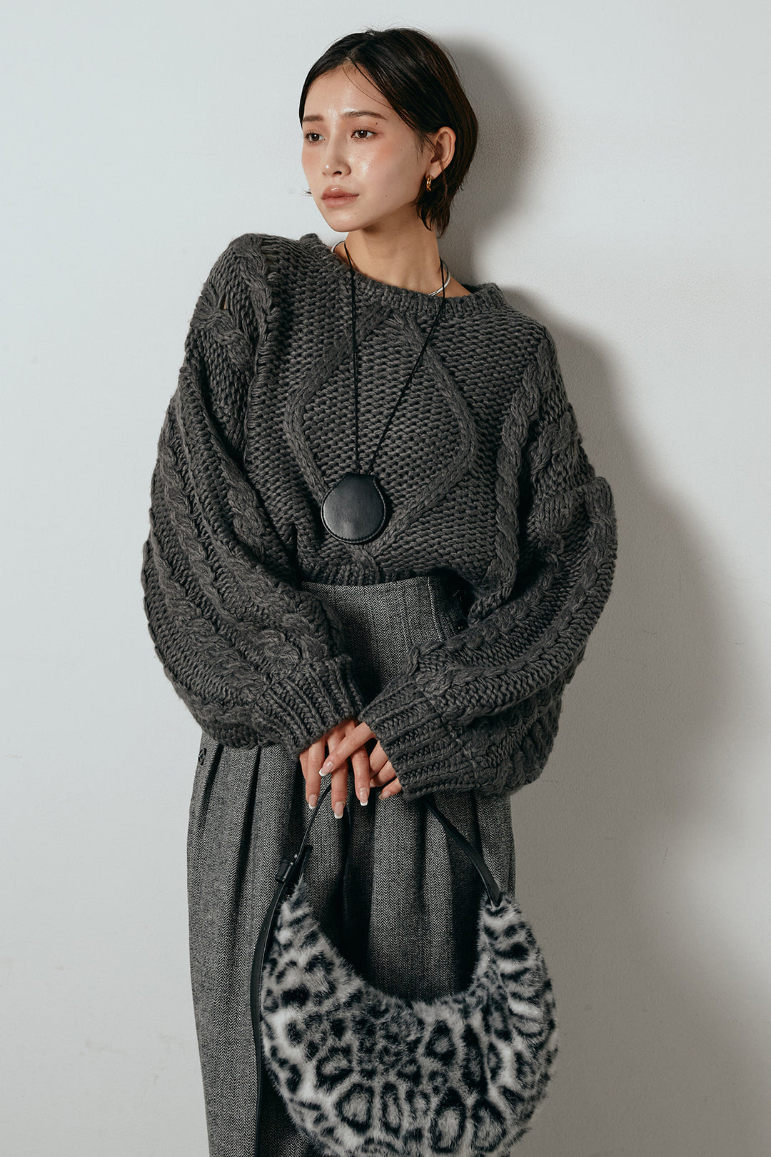 [SET]ロービングケーブルショート丈プルオーバー+サイドボタンツイードタックパンツ(2set)