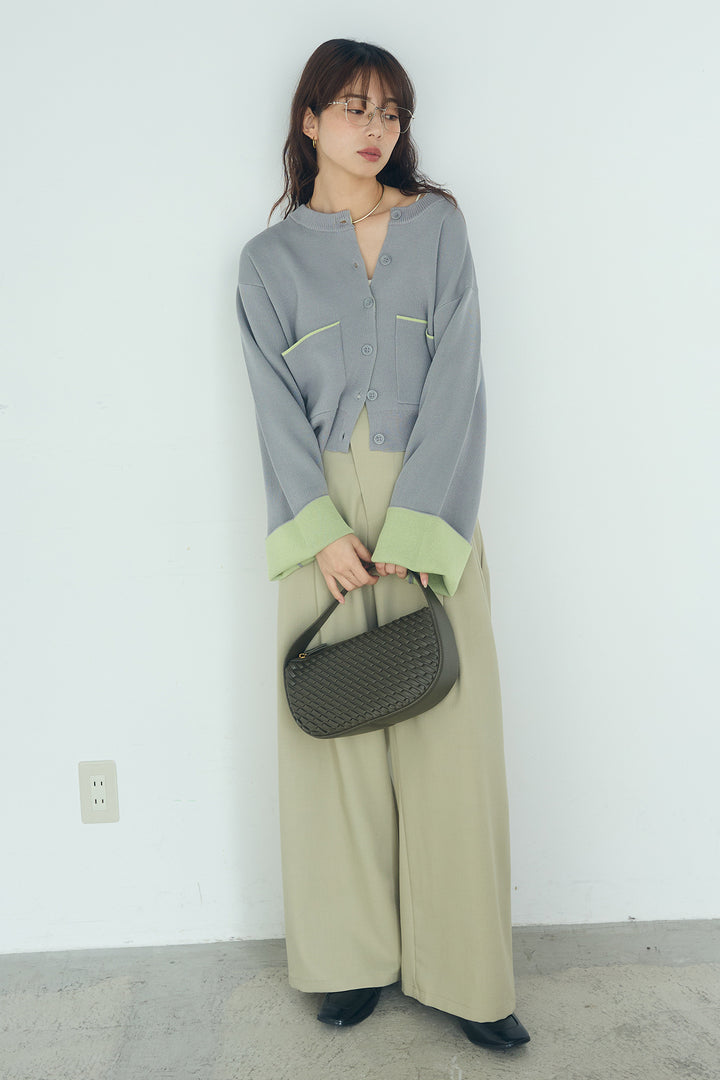 [SET]レーヨンポリダブルフェイスカーディガン+サイドベルトタック入りスラックス(2set)