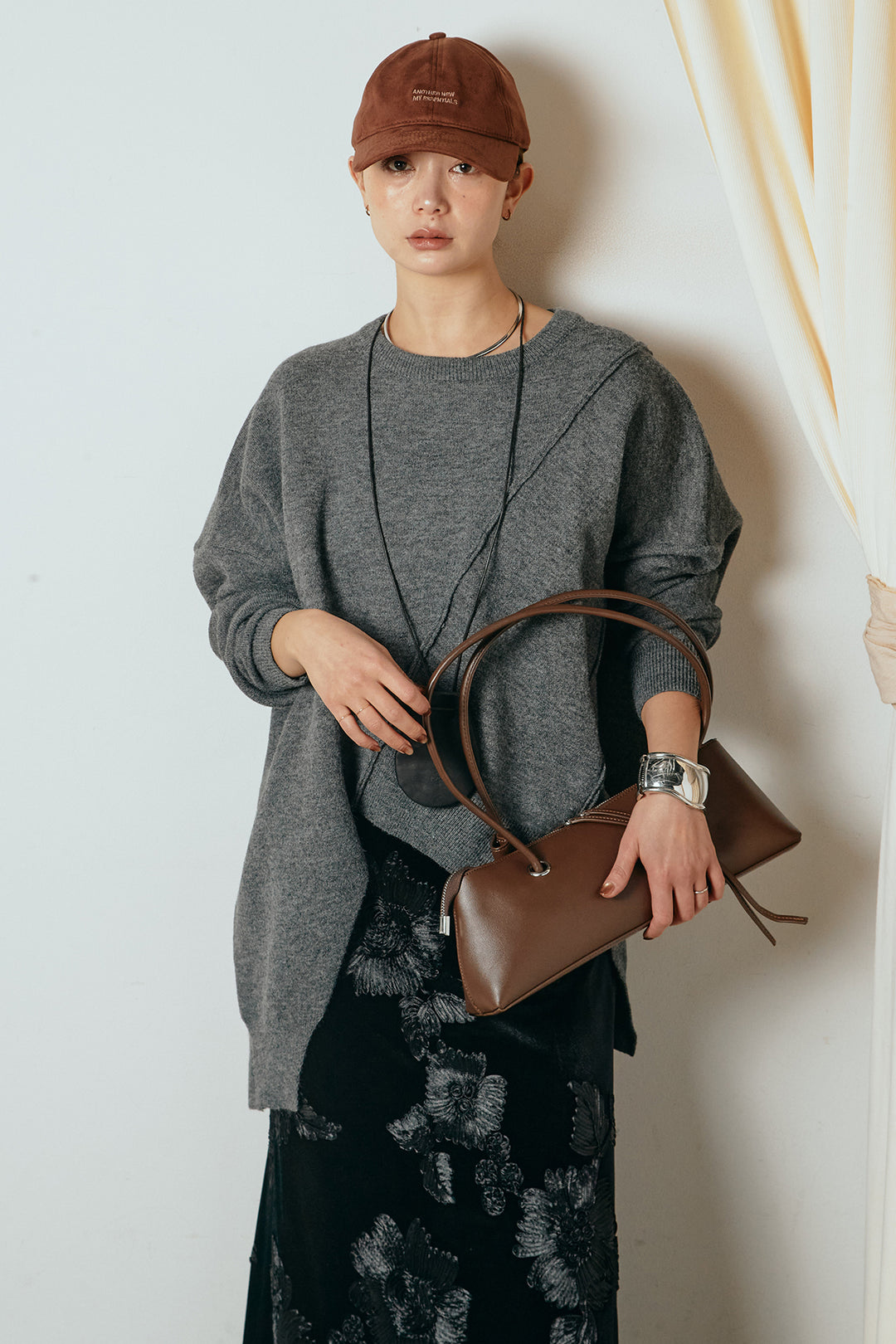 【着回しセット】[SET]アシンメトリーデザインニットトップス+センターラインニットパンツ+フラワー刺繍ワイドスカート(3set)