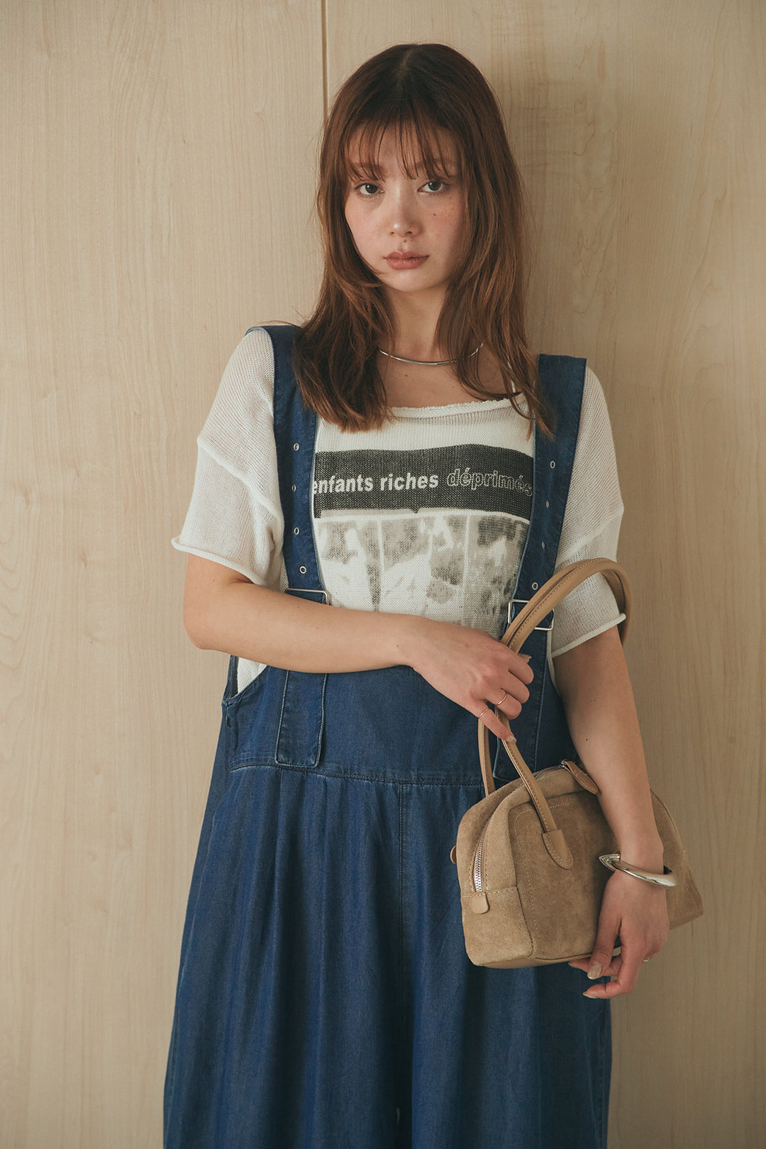 [SET]半袖モノトーングラフィックトップス+前後2WAYテンセルデニムサロペット(2set)