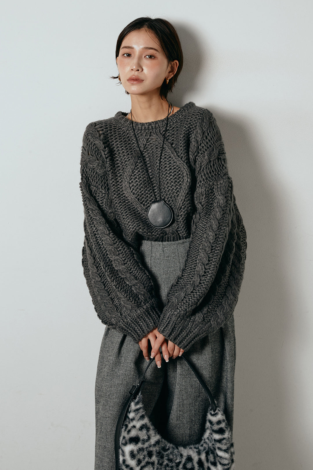 [SET]ロービングケーブルショート丈プルオーバー+サイドボタンツイードタックパンツ(2set)