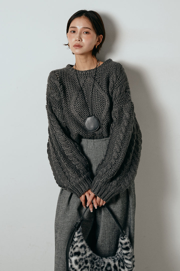 [SET]ロービングケーブルショート丈プルオーバー+サイドボタンツイードタックパンツ(2set)