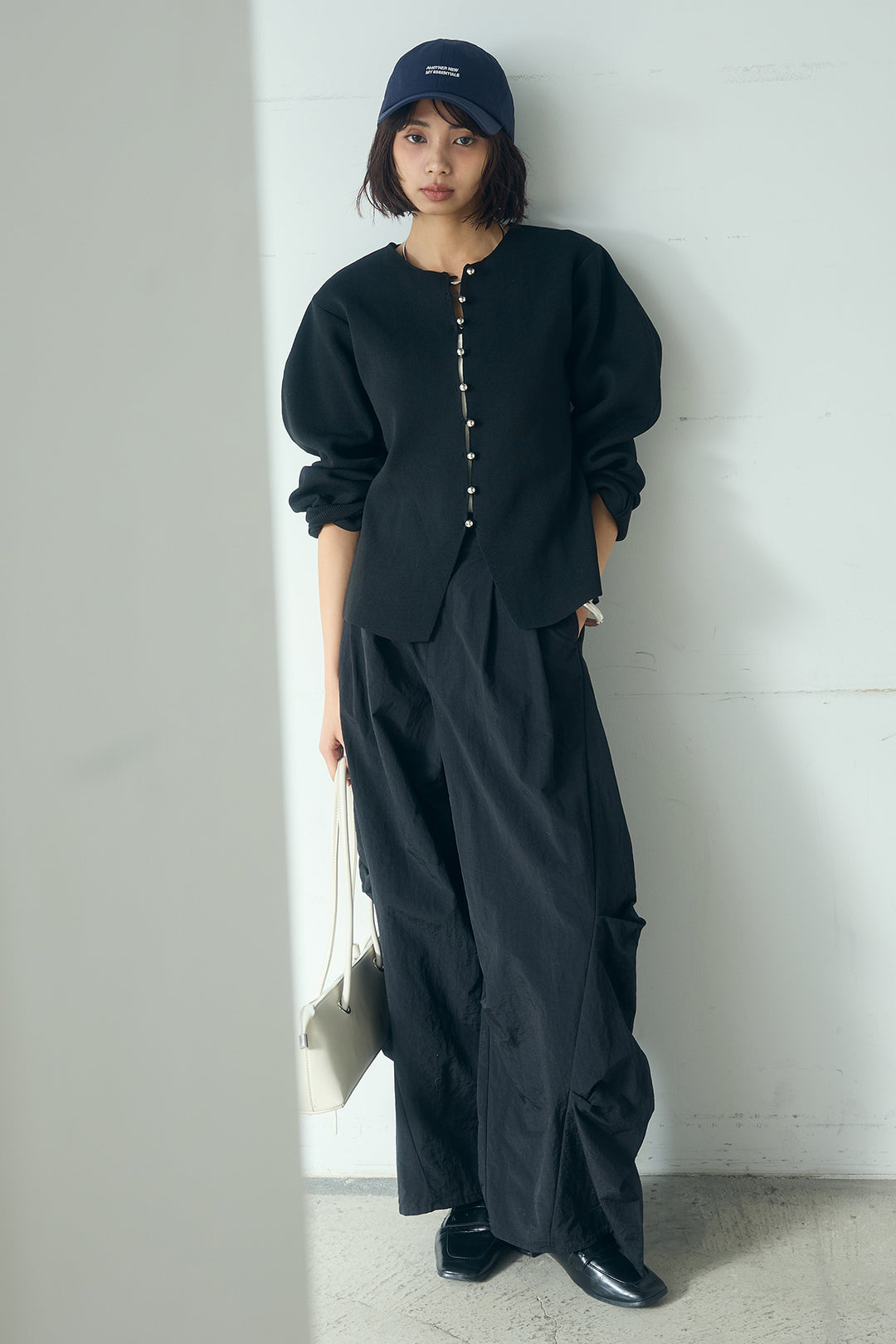 [SET]メタルボタンバナナスリーブカーディガン+ドライタフタタックバレルパンツ(2set)