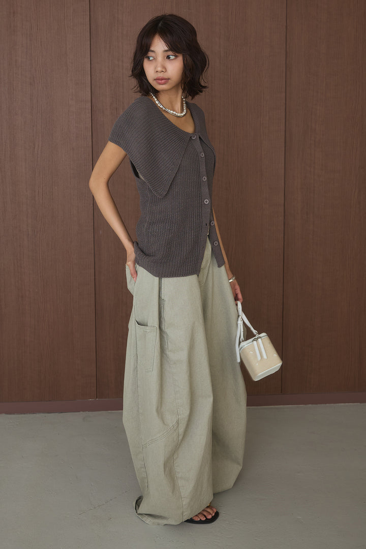 [SET]ビッグカラーボタンニットトップス+ベルト付きカラーデニムパンツ(2set)