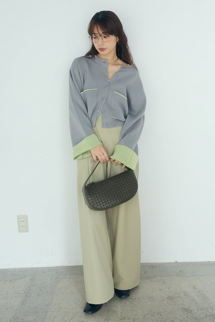 [SET]レーヨンポリダブルフェイスカーディガン+サイドベルトタック入りスラックス(2set)