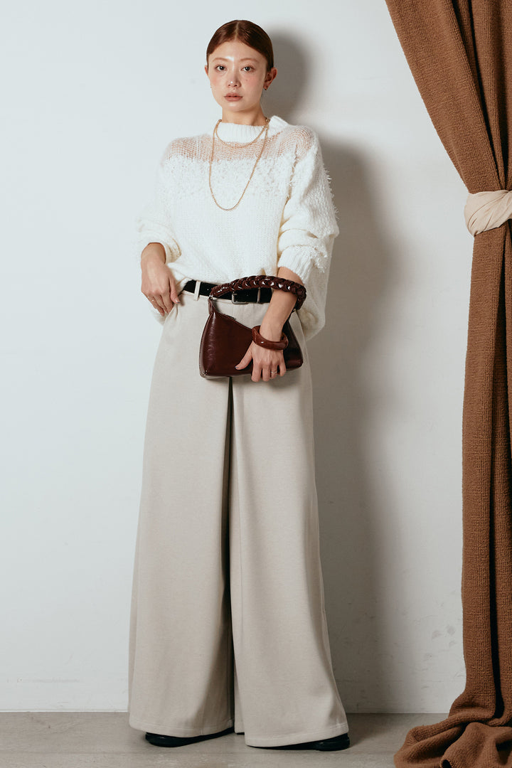 [SET]パターンランダム編みニットトップス+ベルト付きフロントタックデザインパンツ(2set)