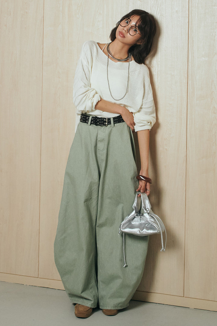 [SET]麻混リラックスニットトップス+ベルト付きカラーデニムパンツ(2set)