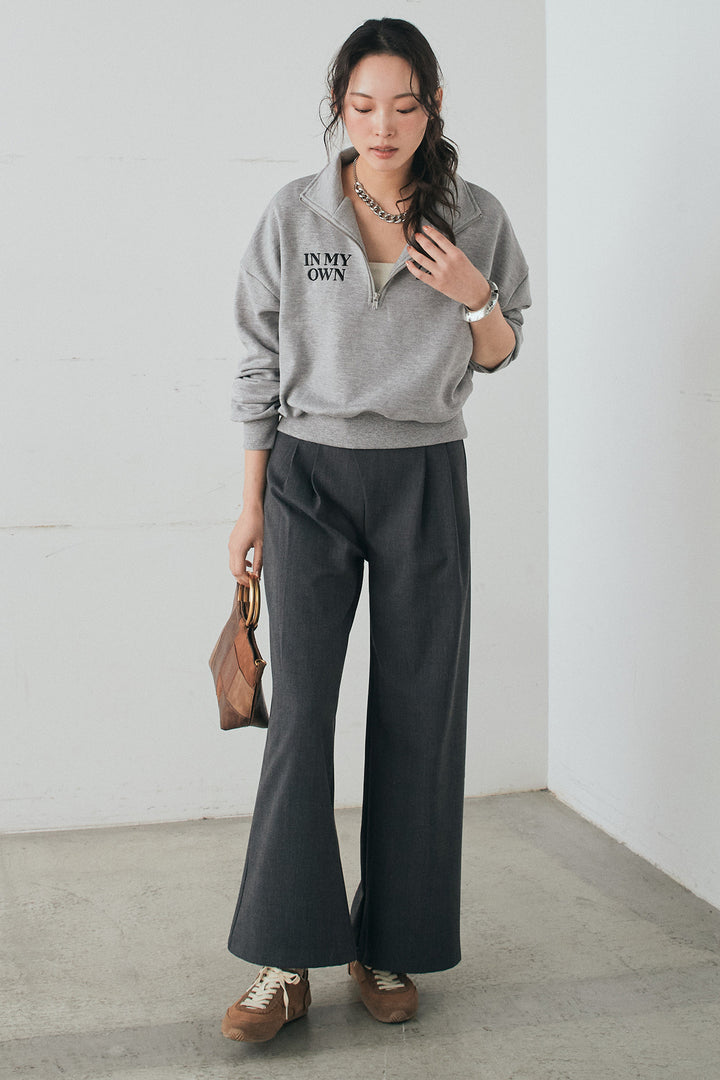 [SET]裏毛ロゴ刺繍ハーフZIPスウェット+斜めボタンタック入りスラックス(2set)