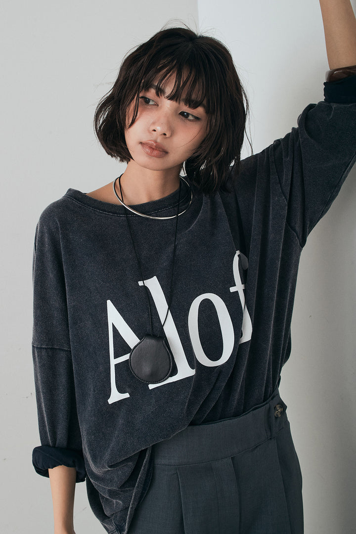 [SET]裾センタードロストロゴプリントワイドTシャツ+センタープレスセミワイドパンツ(2set)