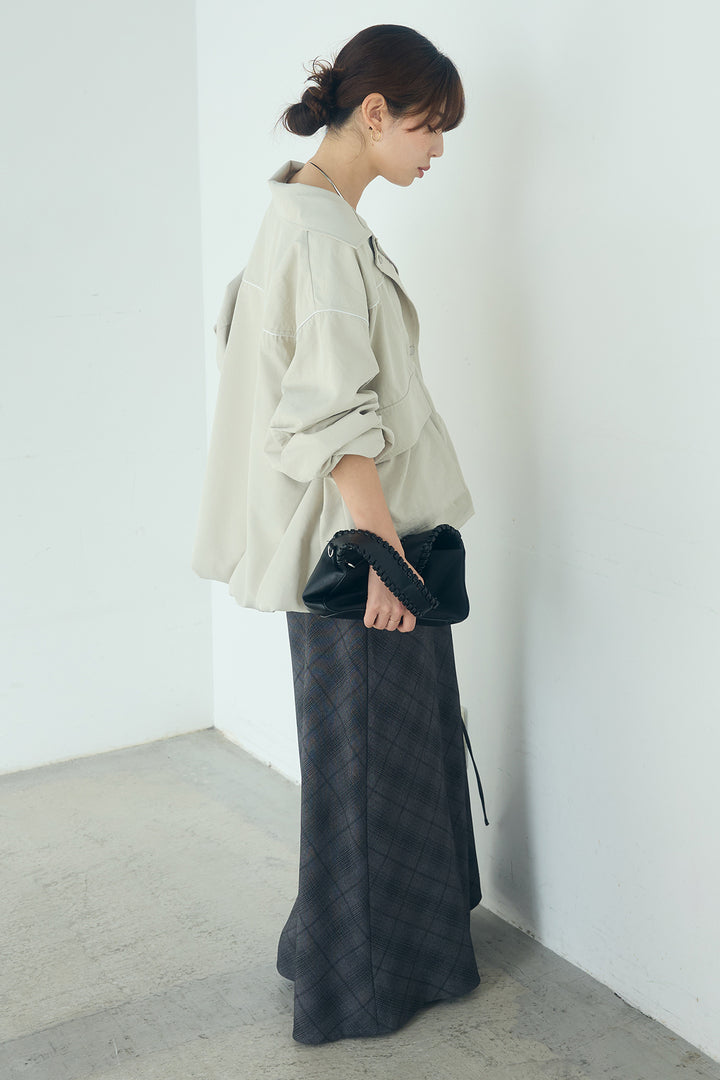 [SET]合繊ツイルバルーンジャケット+タータンチェック柄フロントデザインスカート(2set)