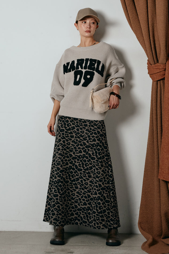 [SET]ロゴジャガードニットトップス+レオパードロングスカート(2set)