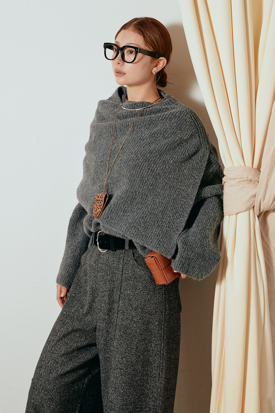 【着回しセット】[SET]ケープデザインリブニットトップス+ケープデザインリブニットトップス(2set)