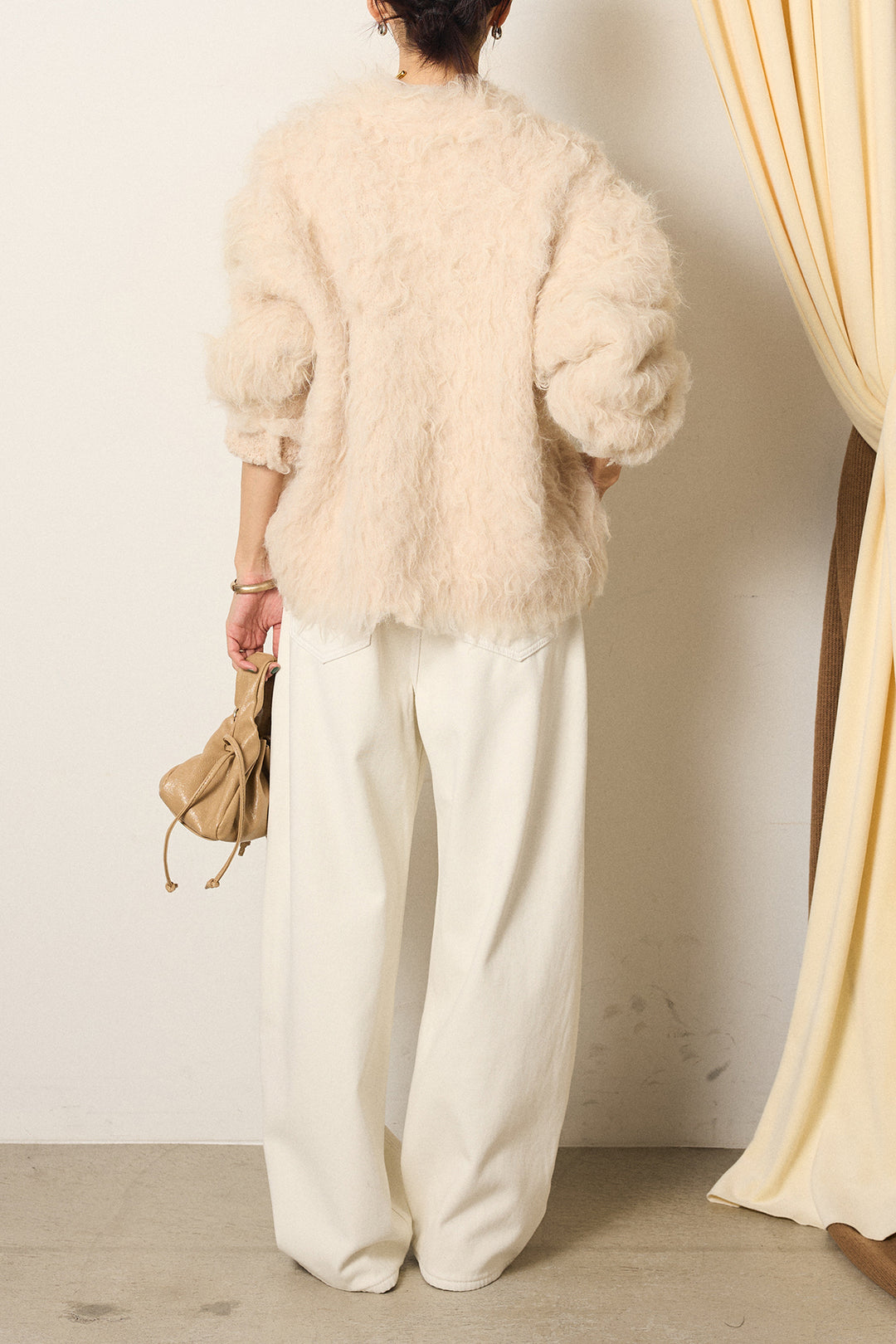 [SET]起毛シャギーニットカーディガン+ベルト付きカジュアルカーブワイドパンツ(2set)