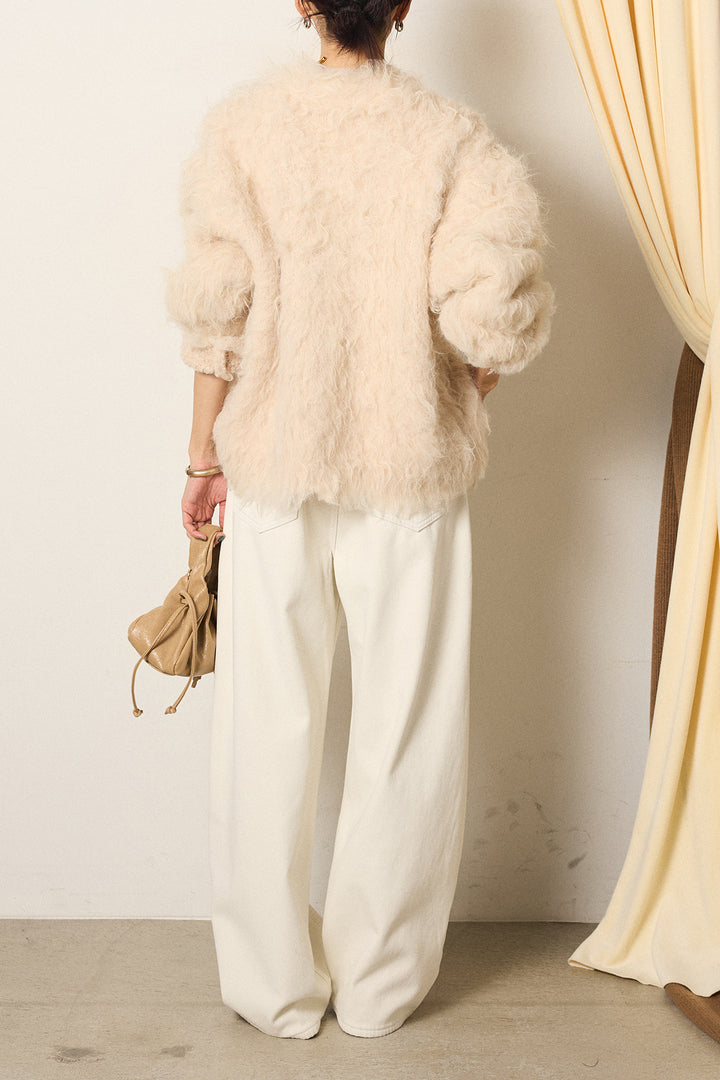 [SET]起毛シャギーニットカーディガン+ベルト付きカジュアルカーブワイドパンツ(2set)