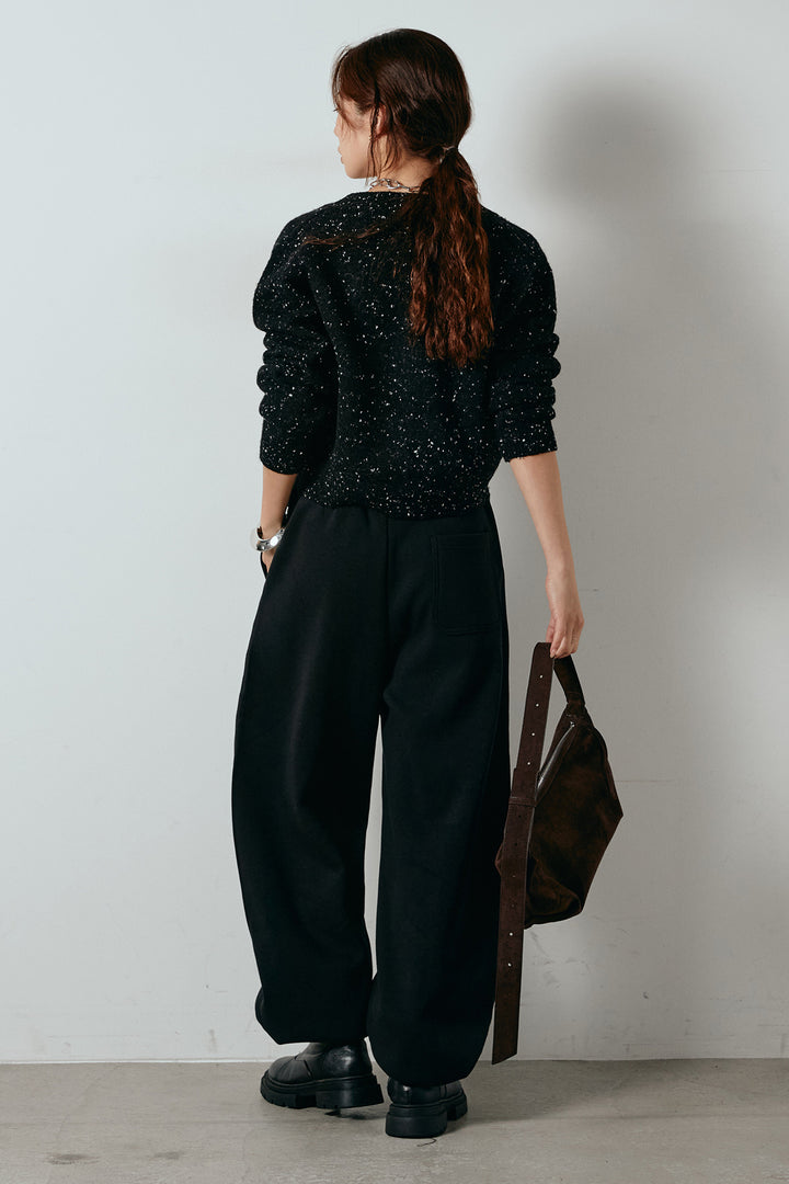 [SET]ネップニットカーディガン+スウェットワイドカーブパンツ(2set)