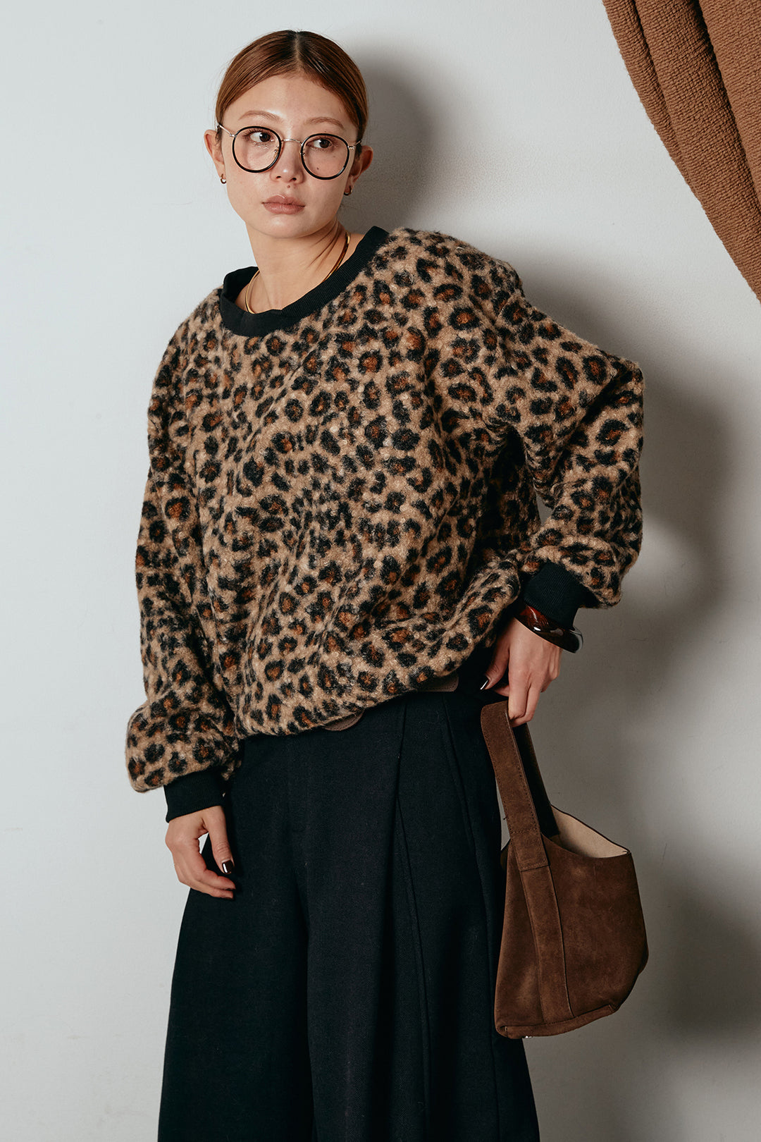 レオパード柄ボアトップス/コーヒー