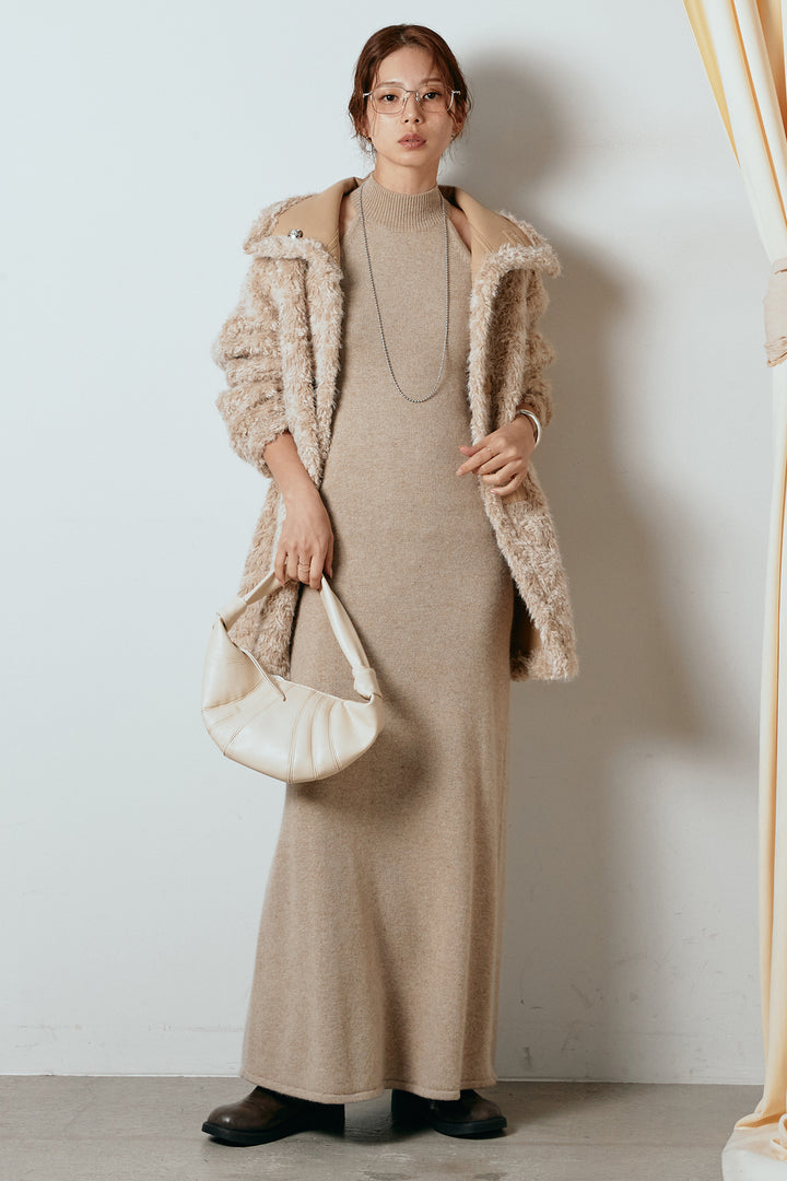 [SET]リバーシブルボアアウター+ノースリーブニットロングワンピース(2set)