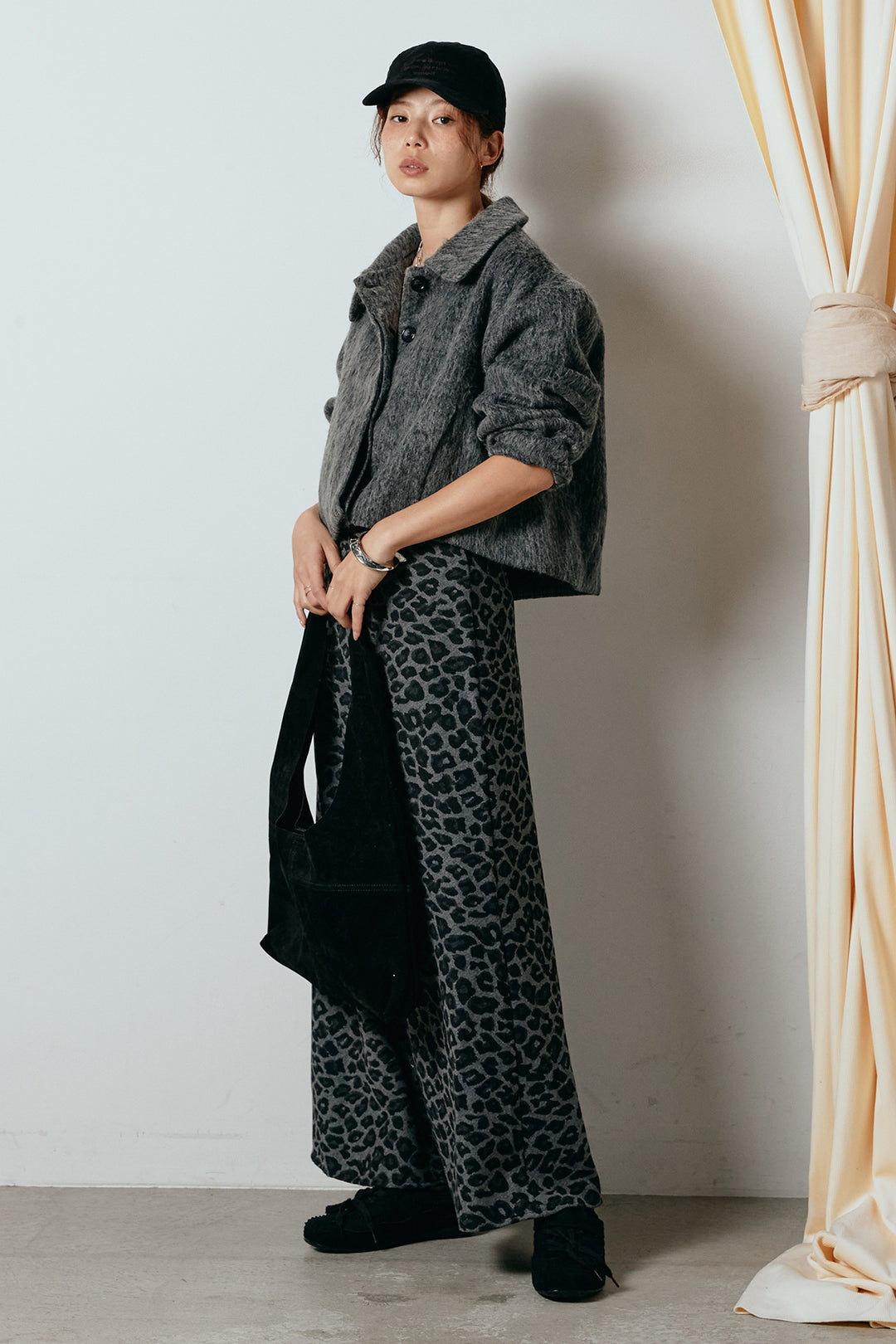 [SET]シャギーショートジャケット+レオパードロングスカート(2set)