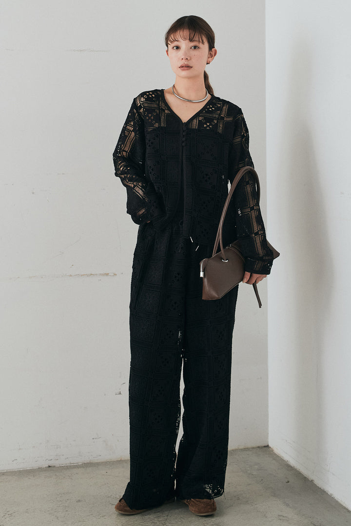 [SET]クロシェレースカーディガン+クロシェレースイージーパンツ(2set)