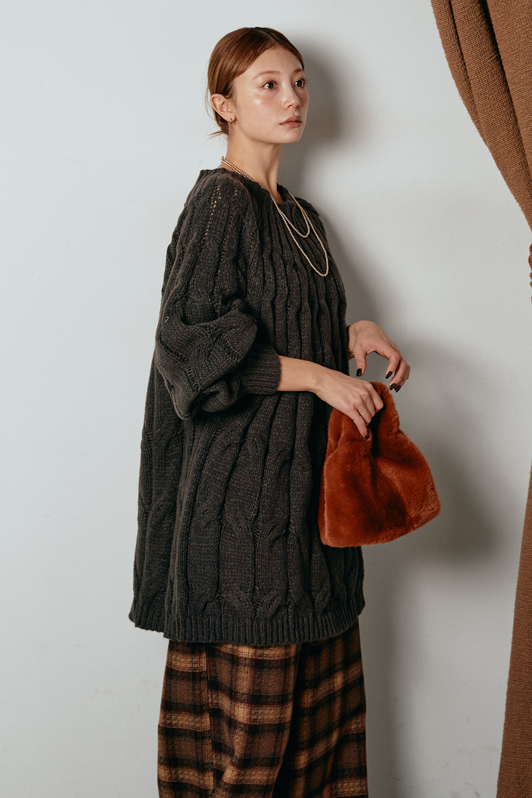 求心柄ニットトップス/コーヒー