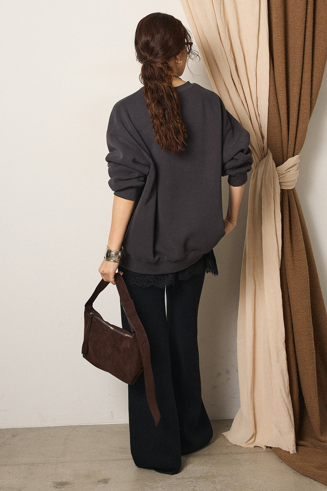 [SET]ロゴデザインルーズスウェット+ワイドリブニットイージーパンツ(2set)