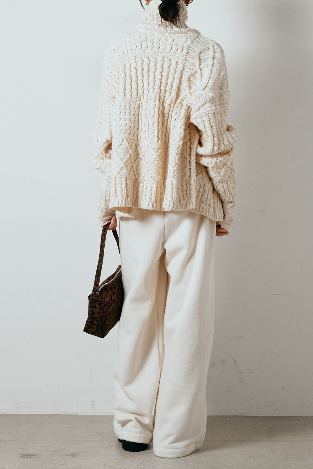 [SET]ビッグカラーケーブル編みニットトップス+2WAY袖コード刺繍クルーネックプルオーバー+裏起毛スウェットワイドパンツ(3set)